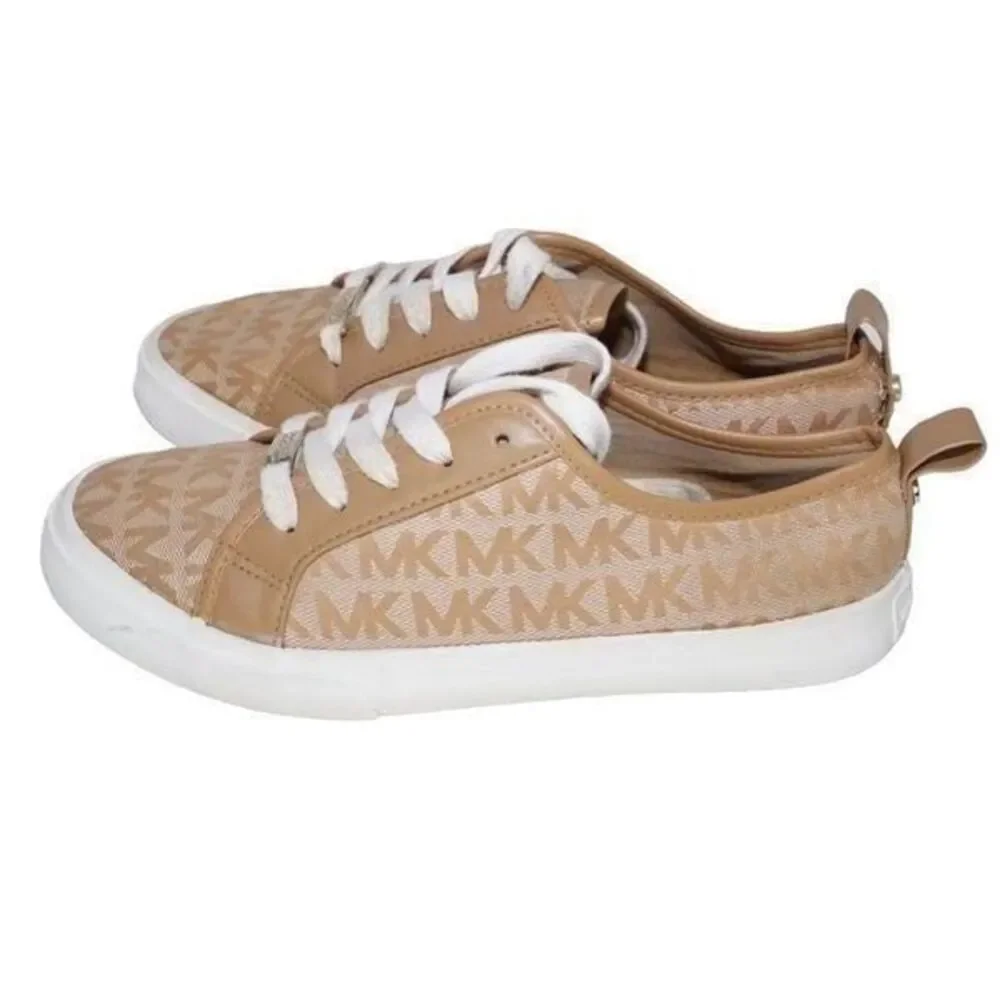 Michael Kors Ashanti Khaki/Tan Monogram Logo Sneakers, Size 4 / 35